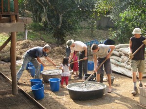 All the cement has to be mixed by hand.