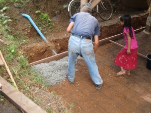 The first batch of cement is deposited under my house. 